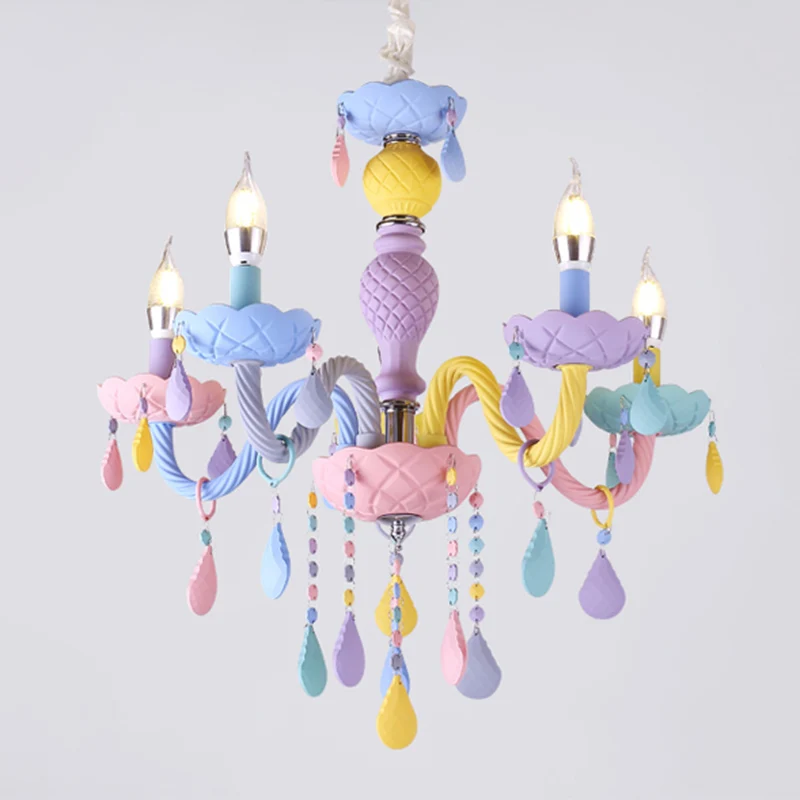 Personality colorful glass for children's room decoration chandelier macaron color crystal LED E14 lighting hanging chain adjust - Цвет абажура: 5 lights