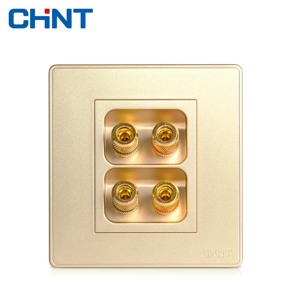 

CHINT Electric Wall Switch Socket NEW2D Champagne Gold Large Panel Switch Four Hole Audio Socket