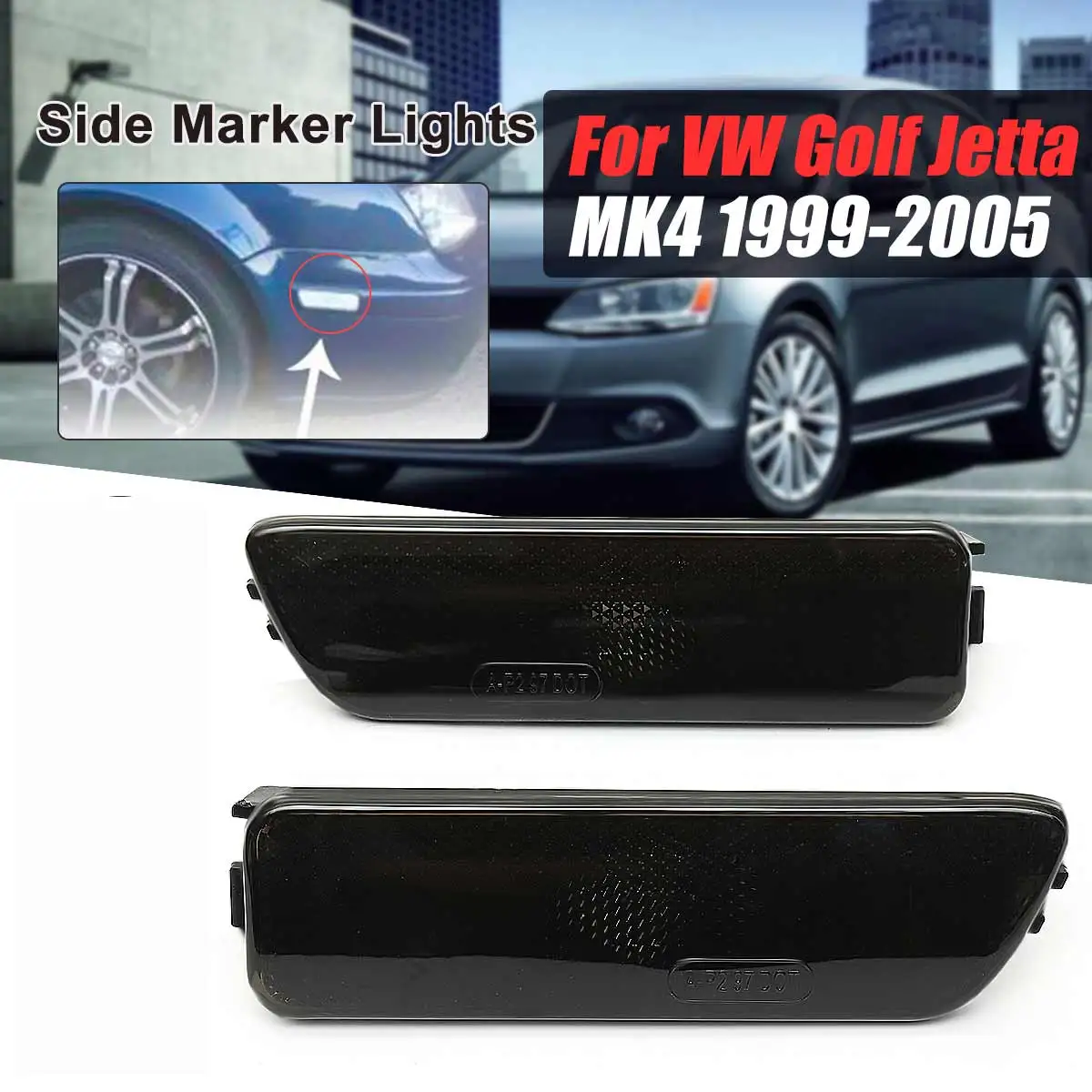 Pair Front Left Right Black Bumper Side Marker Light For VW for Golf