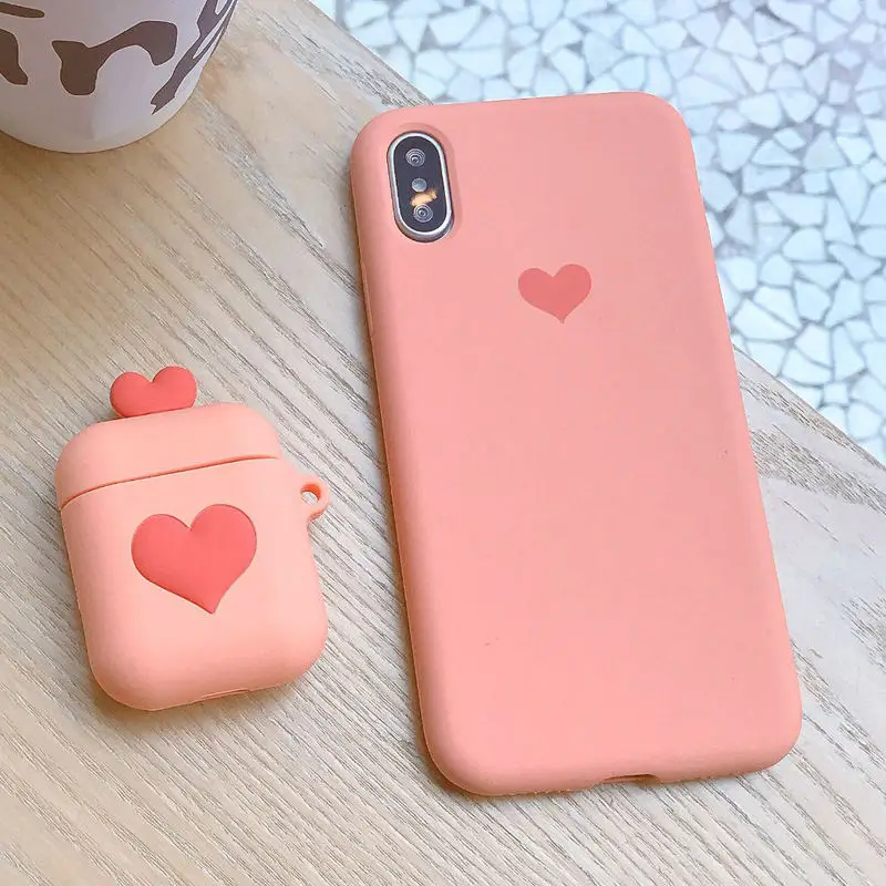 Чехол для беспроводных наушников AirPods 1 2 чехол с Bluetooth и сердечком мягкий