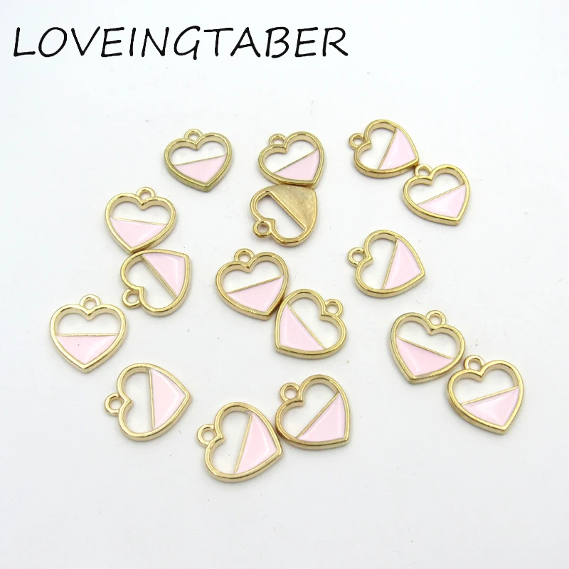 

Newest 16mm*15mm 30pcs/lot Gold Color Pink Enamel Heart Small Charm Pendants For Making Handmade Jewelry