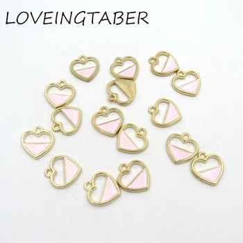 

Newest 16mm*15mm 30pcs/lot Gold Color Pink Enamel Heart Small Charm Pendants For Making Handmade Jewelry