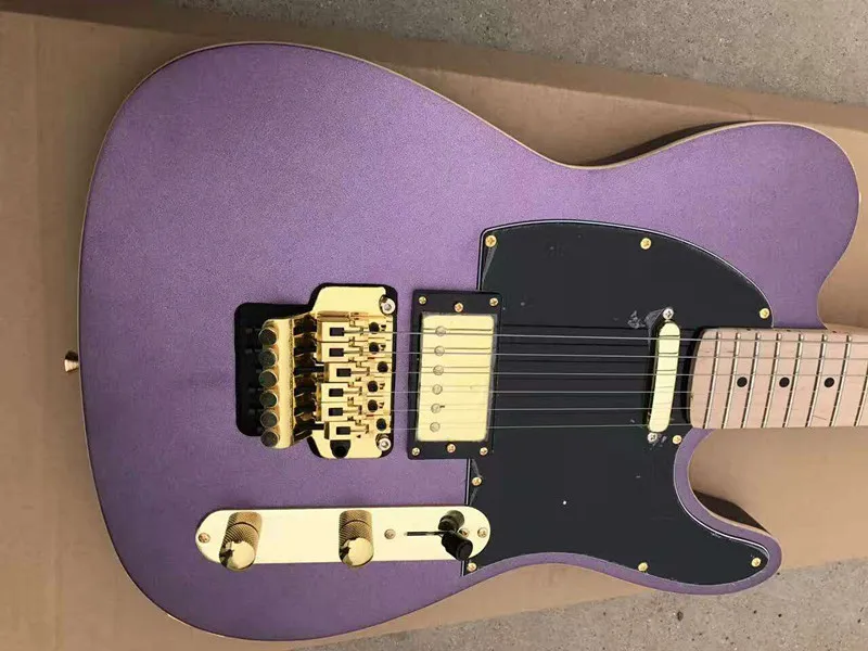 Электрическая гитара Purple vibrato Черная защитная пластина золотая фурнитура