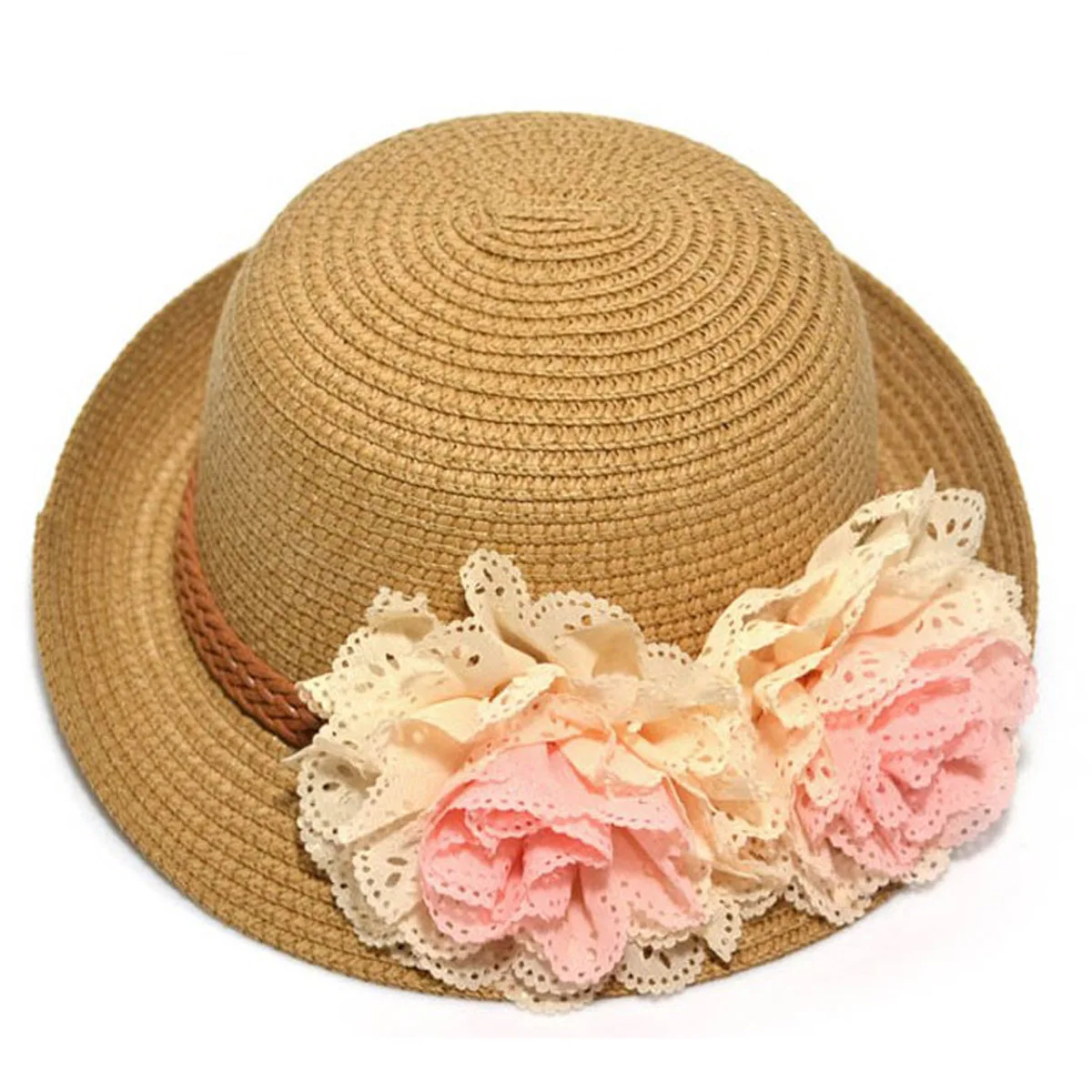 Spring Summer Children Flower Dome Straw Hat Casual Baby Girls Beach Hats Kids Sun Hats Beach