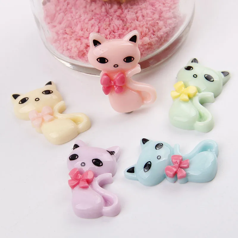 

50pcs ribbon Cartoon Playfully Cats 20*32mm Flatback Resin Cabochon Cameo Jewelry Crafts For Hair ornaments Accessories