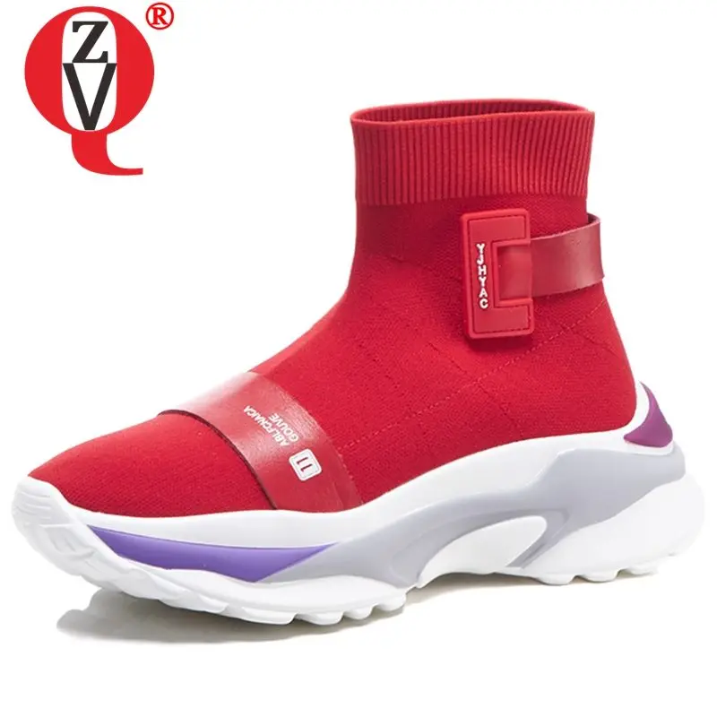 

ZVQ flat platform woman ankle boots Knitting wool Stretch fabric running outdoors casual shoes 2019 spring autumn sneakers