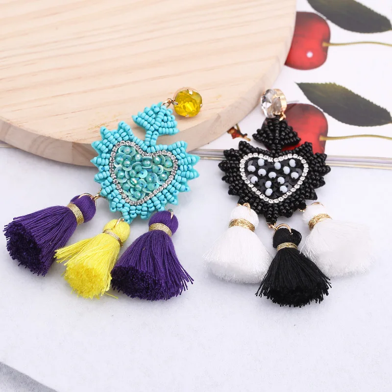 Bohemian Women Eyes Fringed Drop Earrings for Women Mix Color Brand Design Wedding Tassel Earrings Jewelry Gift Bijoux Oorbellen