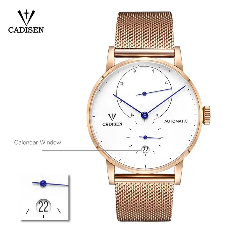  CADISEN Top Mens Watches Brand Luxury Automatic Mechanical Watch Men Full Steel Business Waterproof