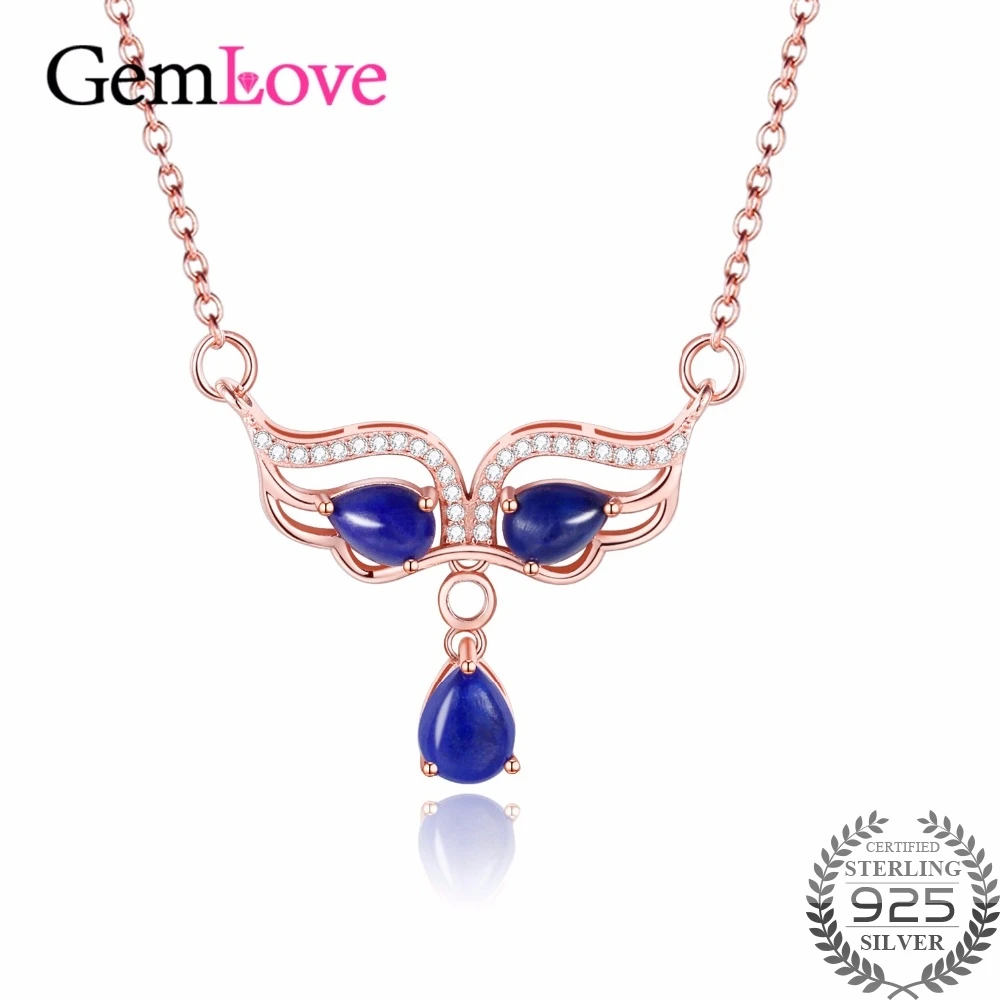 Gemlove 3.6ct лазурит кулон Розовая позолота 925 стерлингов Серебряные ювелирные