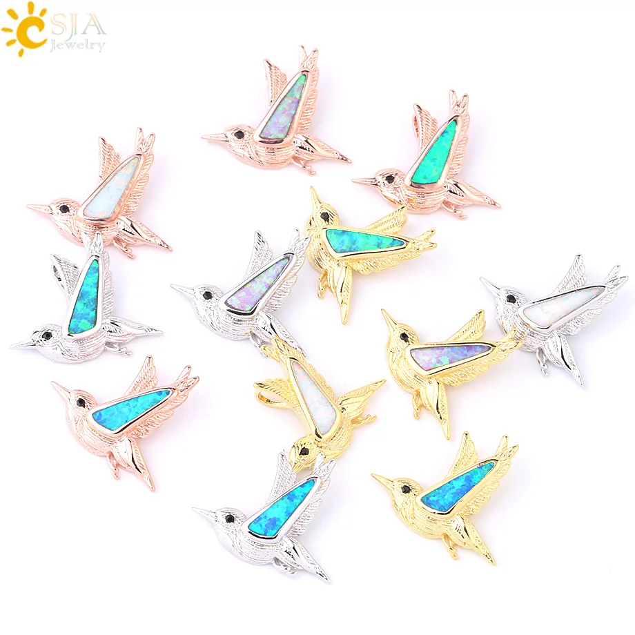 

CSJA Bird Charms for Jewelry Making Fire Opal Silver Rose Gold Color Charm Pendant Fit DIY Bracelet Necklace Handmade Craft F919