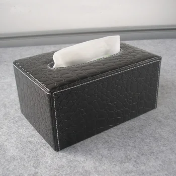 

wooden struction leather rectangle tissue box napkin toilet paper holder dispenser case home decoration croco black 249B