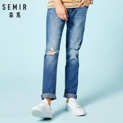 SEMIR для мужчин's трэш джинсы для женщин в 100% хлопок прямые ноги мужчин s джинсы с разрушением на колене мужской Slim Fit Джинс