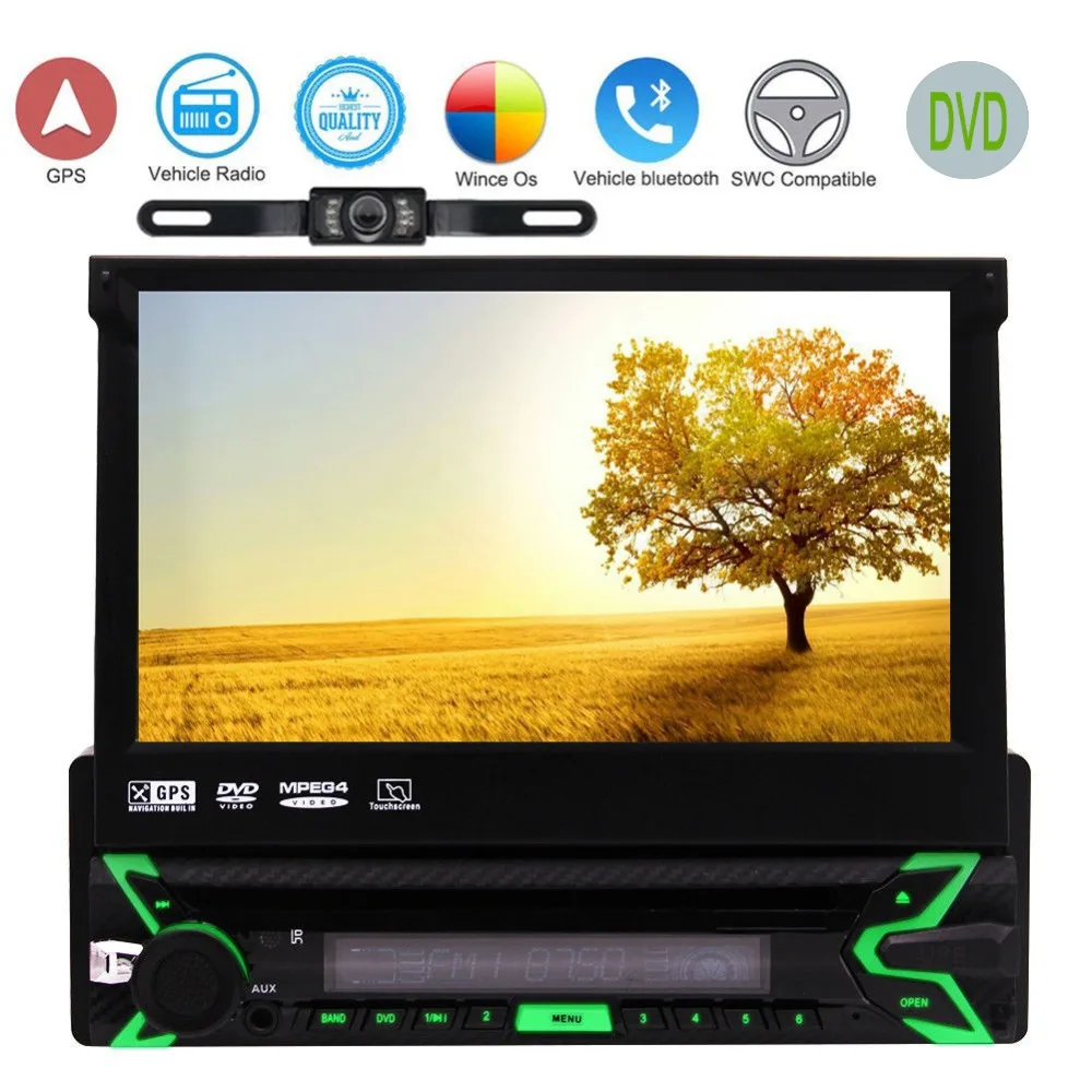

Touch Screen Car GPS Stereo Support USB/TF Card DVD Play AUX Input with Remote Control and A Free Backup Camera 1 Din 7 Inch