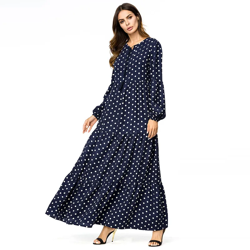 ShejoinSheenjoy Dot Print Autumn Long Sleeve Maxi Dresses Muslim Abaya Boho Tassel Casual Women Long Dress Pluse Size Clothing Dresses