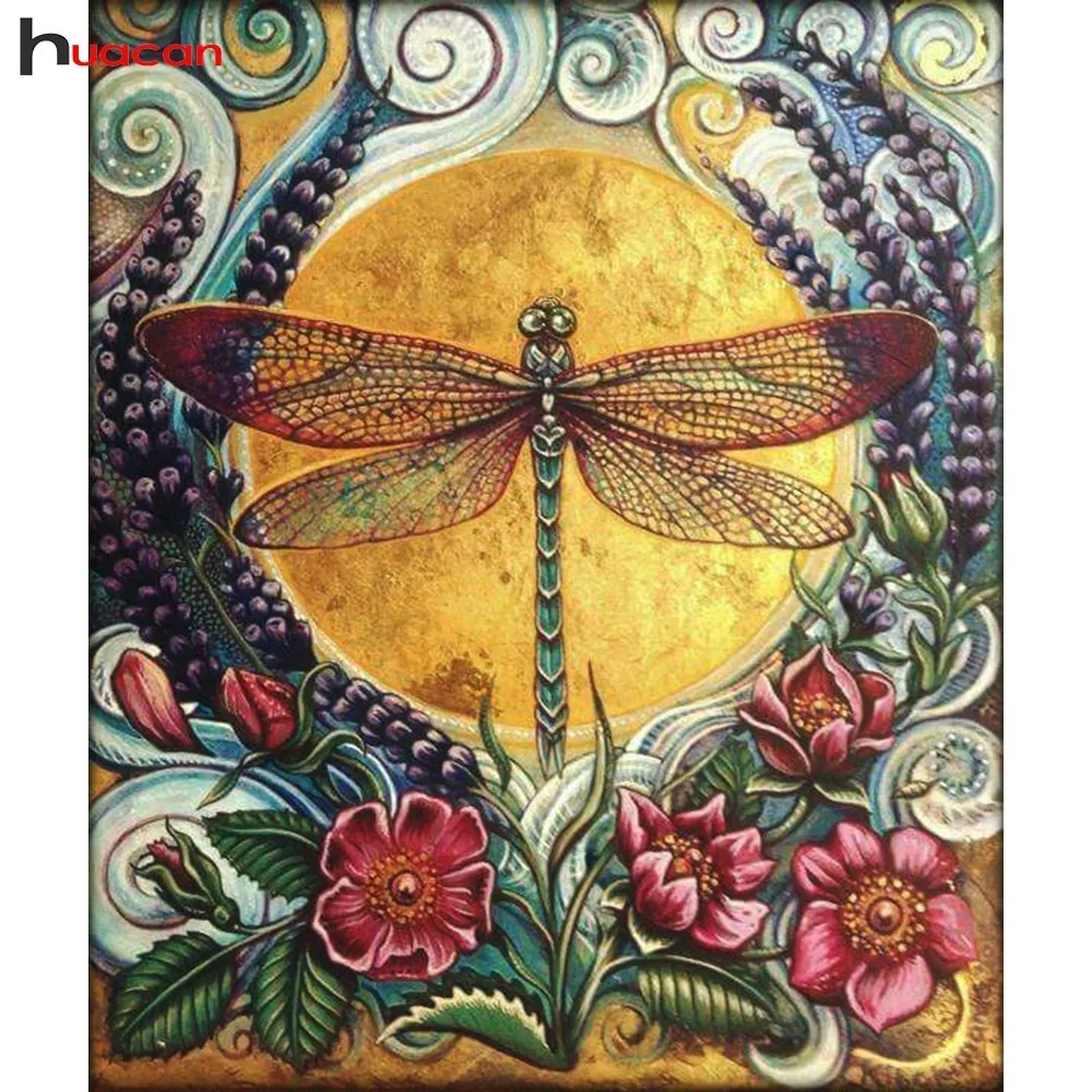 

HUACAN 5D Diamond Painting Dragonfly Diamond Embroidery DIY Full Round Resin Drill Rhinestone Painting Home Decor