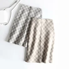 Женская Весенняя Клетчатая Шерстяная Юбка с высокой талией, Женская юбка миди, модные женские юбки Jupe Femme Saia Faldas