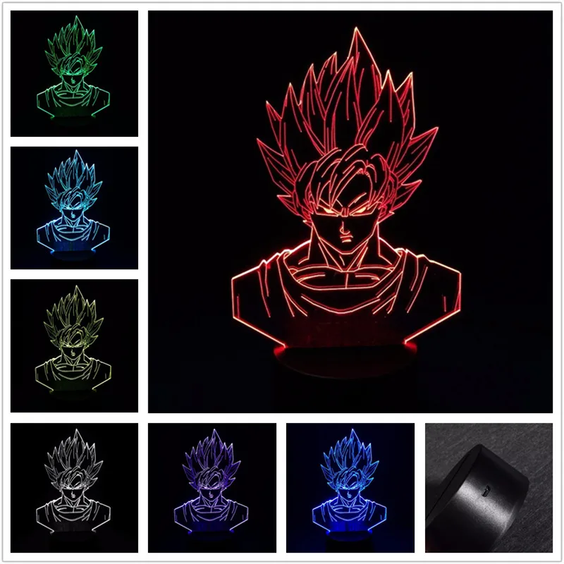 

3D LED Night Light Dragon Ball Z Goku Super Saiyan Action Figure 7 Colors Touch Optical Illusion Table Lamp Home Decoration Mode