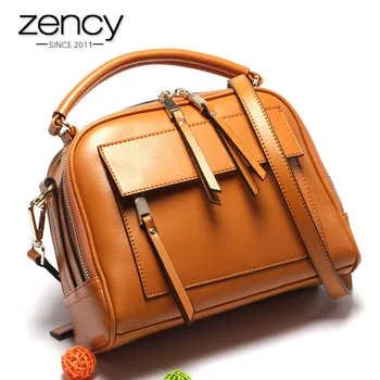 

Zency 100% Genuine Leather Brown Handbag Zipper Pocket Lady Casual Tote Fashion Crossbody Purse With Tassel Shoulder Bag