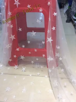 

Star pattern African French net lace fabric with glitter decoration embroidery net lace fabric