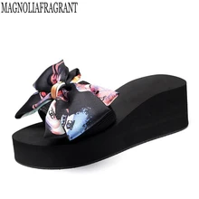 Sandalias; женская летняя пляжная обувь с бантом; женские шлепанцы; вьетнамки на Плоском Каблуке; женская обувь на платформе; c22