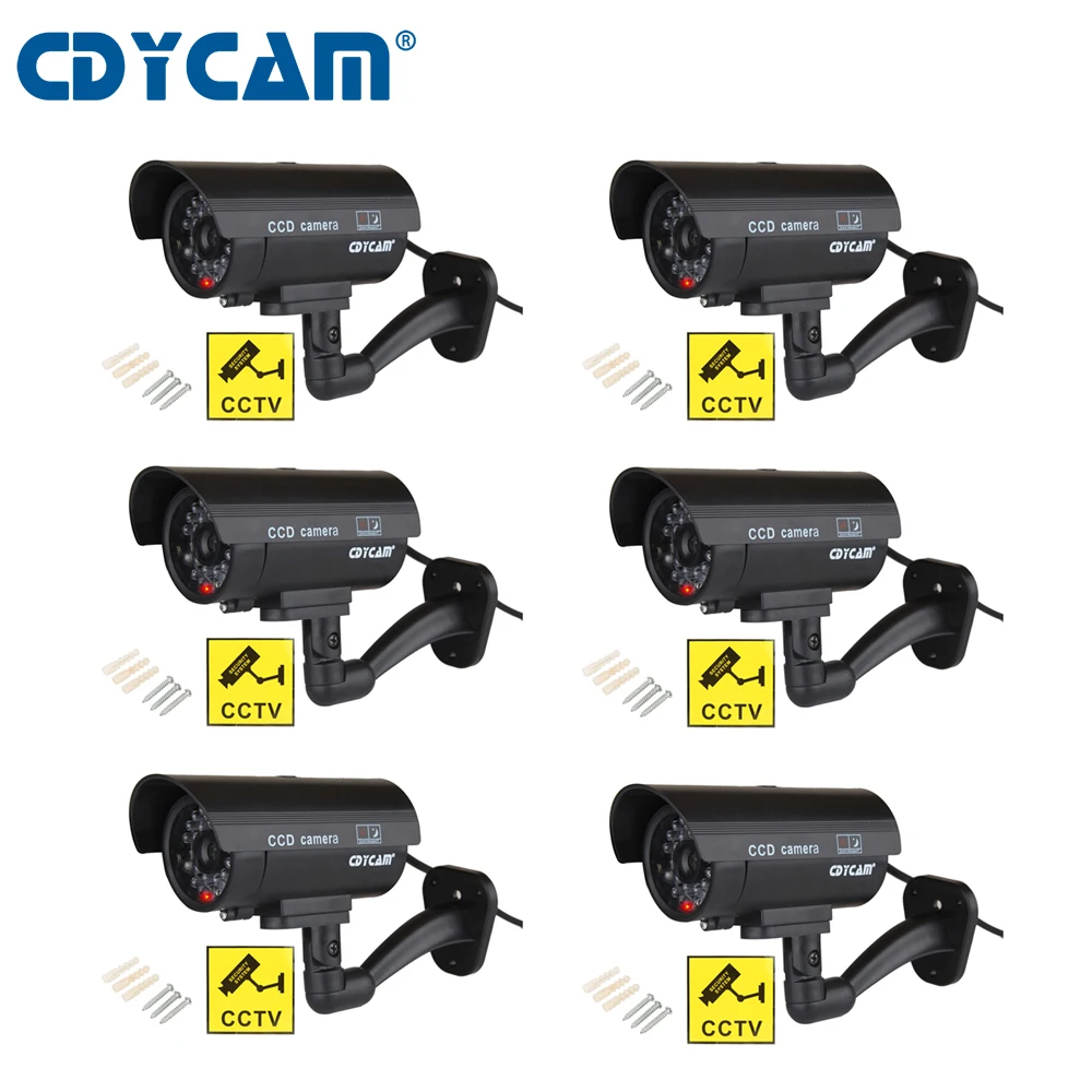 

CDYCAM 6pcs(1 bag) Outdoor Fake Simulation Dummy Camera CCTV Waterproof Surveillance Security Camera Flash LED Light Fake Camera