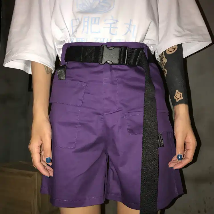 purple overalls shorts