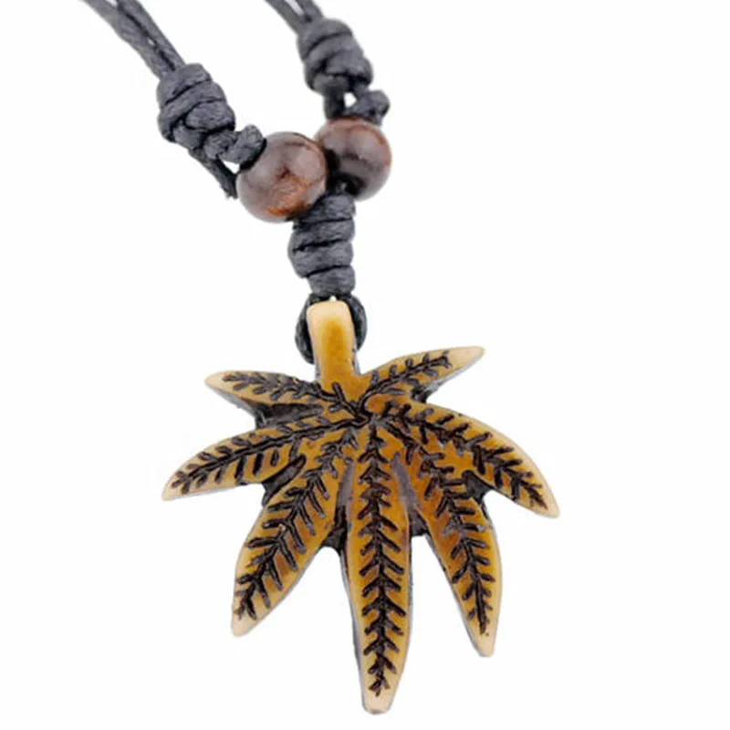 

Fashion Men women's yak bone Weed Leaf Maple Leaves charm Pendants Necklaces Choker Gifts CXL49