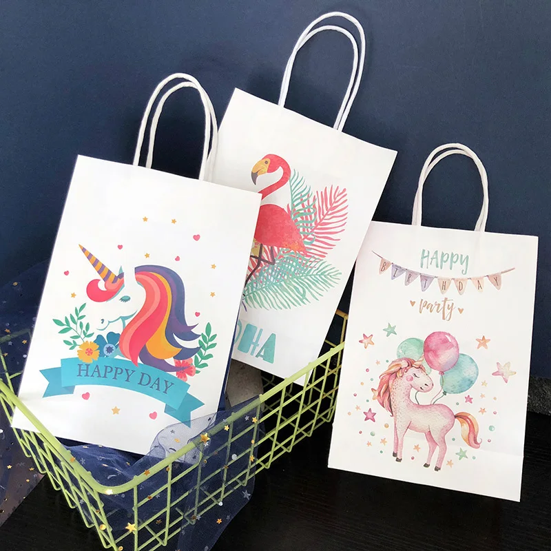 

10pcs Paper Bags for Gifts with Handle Unicorn Flamingo Gift Bags Wedding Gift Hang Bags Wedding Unicorn Party Gift Package Bag
