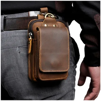 Fashion Quality Leather Small Summer Pouch Hook Design Waist Pack Bag Cigarette Case 6" Phone Pouch Waist Belt Bag 1609 1