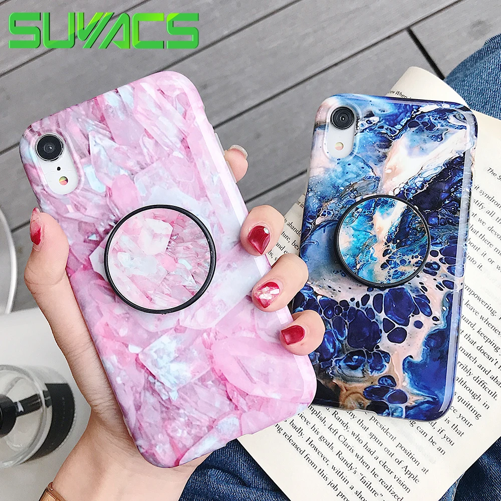 

SUYACS Marble Rock Case Foldable Kickstand Cover For iPhone XR 7 X XS Max 6S 7 Plus Soft IMD Full Body Cover Smooth Phone Shell