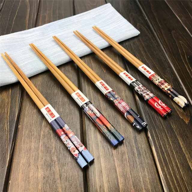 Chopsticks Bamboo 5 pair Japanese Chopstick Family Design Animal Cat Chopsticks with Case Gift