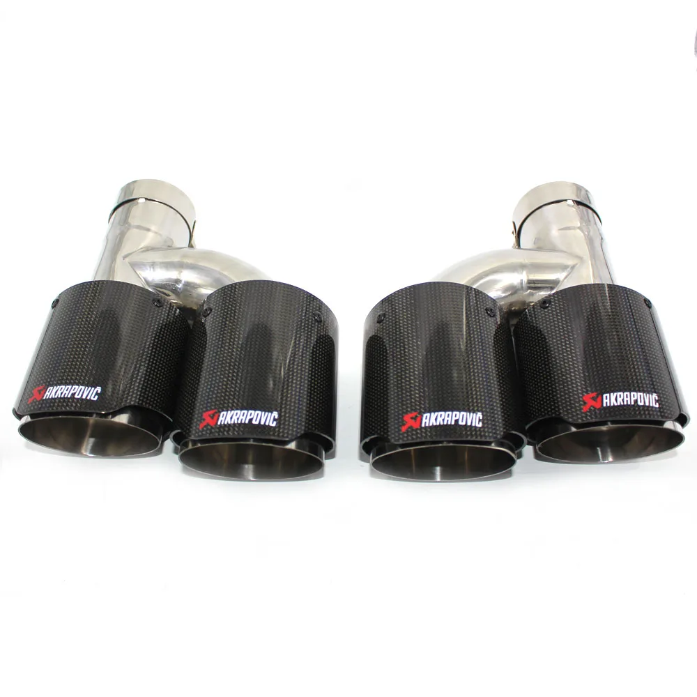 

Akrapovic Glossy Carbon Fiber Car Exhaust Pipe Muffler Left and rightTip Universal Stainless Steel h Shaped 4 ports Tail pipes