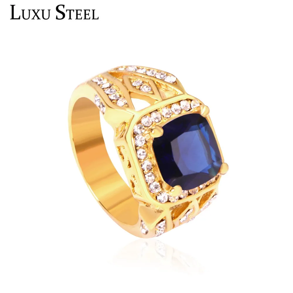 LUXUSTEEL Ladies Luxury Blue Crystal Square Crystal AAA Cubic Zirconia ...