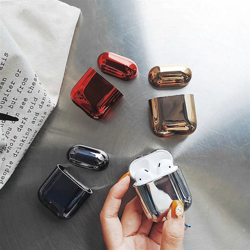 

Electroplated Hard PC Earphone Case For Apple airpods Shockproof Anti-fall Charging Protective Cover For airpods 2 Plating Case