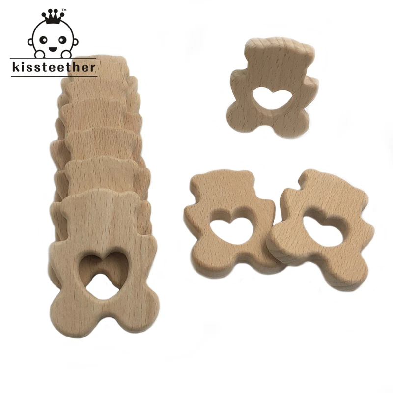 

Organic Beech Wooden Polar Bear Natural Handmade Teether DIY Personalized Pendent Eco-Friendly Safe Baby