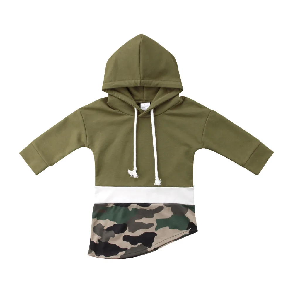 

New Fashion Toddler Kids Boy Camo Long Sleeve irregular Patchwork Hooded Tops