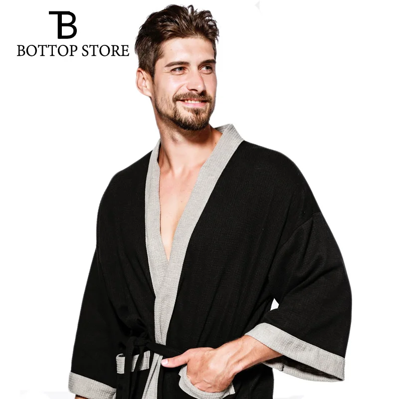 Men's Bathrobe Cotton Man Nightgown Waffle Male Robe Bathrobe Sauna