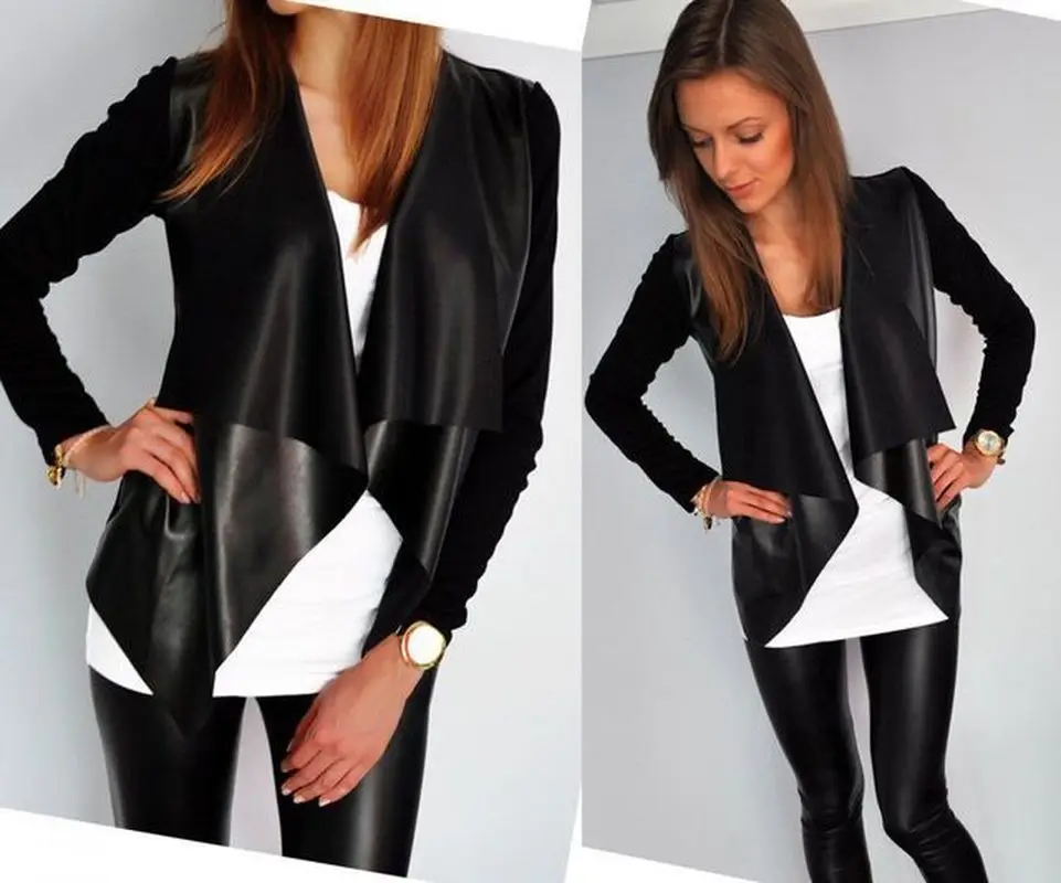 2019 New Black Girls Jacket Long-sleeved Cardigan Stitching Leather Collar Collar Coat Female Leather Jacket Women Suede Jacket