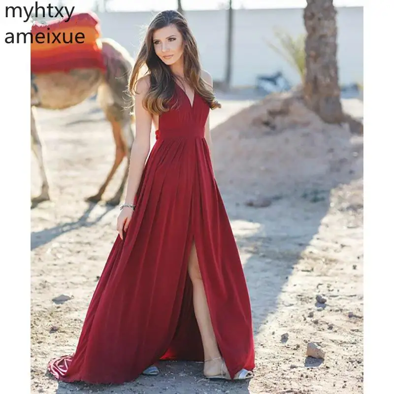 

2019 New sexy Robe Evening Dresse A-line Prom Dresss Floor Length Backless Sweep Train Evening Gowns Custom Made