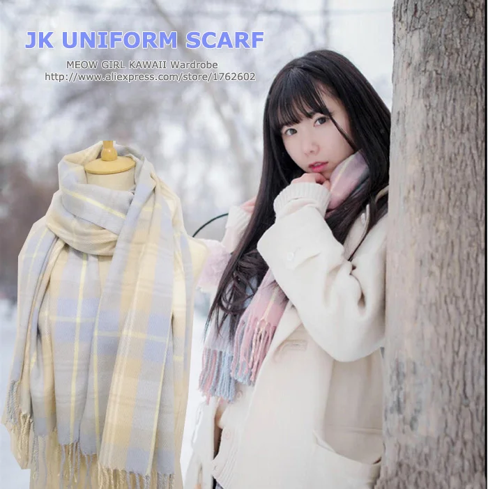Japanese School Girls JK Uniform Plaid Checks Scarf Long Woolen Winter