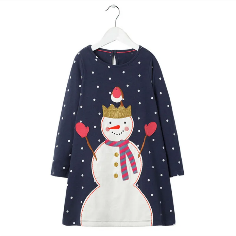 Jumping Meters Apple Dresses For Baby Girls Princess Cotton Clothing Autumn Children Costume Print Girls Dresses New Year - Цвет: W7123 snowman
