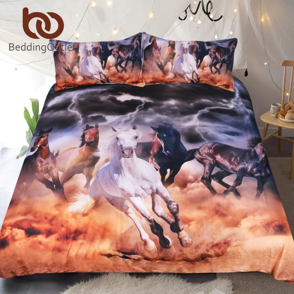 BeddingOutlet Pferde Bettwäsche Set 3D Staubigen Blitz Druckte Duvet Abdeckung Doppel für Erwachsene Bett Abdeckung Fotografie Bettwäsche 3 stücke Günstig