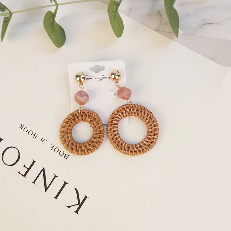 GUANLONG Classic Handmade Wooden Straw Weave Rattan Braid Earrings for Women 2018 New Long Drop Earrings Fashion Dangle Brincos (5)