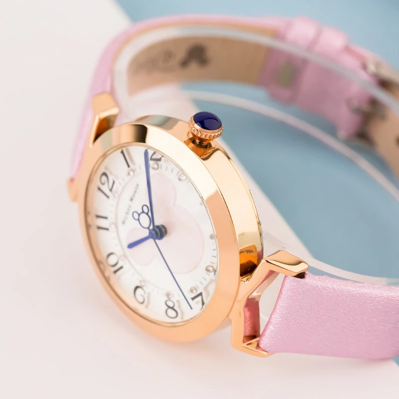 Роскошные кожаные женские наручные часы с Микки Маусом, стразы, модные повседневные кварцевые часы от ведущего бренда disney