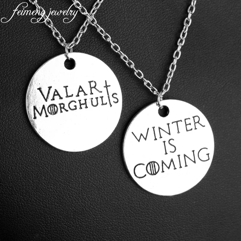 

feimeng jewelry Game of Thrones Necklace Letter Winter is Coming Valar Morghulis Pendant Song of Ice and Fire Statement Necklace