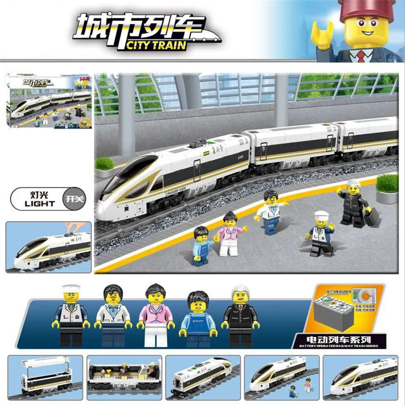

City Technic Electric Battery Powered Electric Train High-Speed Rail DIY Building Blocks Compatible With Lego Toys For Children