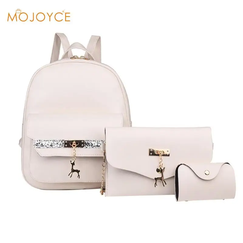 Mochila De Cuero elegante de 3 unids para mujer con colgante de ciervo y purpurina mochila de mujer de moda mochila de viaje de PU mochila femenina
