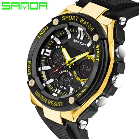 Новые мужские спортивные часы SANDA в Военном Стиле, часы с силиконовым ремешком, цифровые часы с дисплеем, часы Relogios Masculinos - Цвет: 1