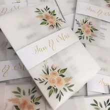 На заказ акварельные цветочные вельлум свадебные приглашения с конвертом CA0957