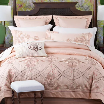 

Luxury Flowers Embroidery 60S Egyptian Cotton Palace Bedding Set Queen King Size Duvet Cover Bed sheet/Linen Pillowcases 4/6pcs